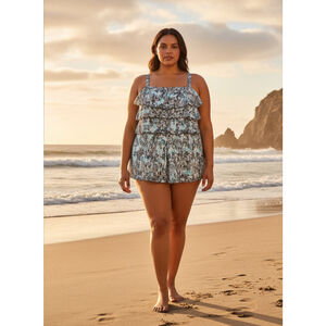 Shape Solver Tiered One Piece Swim Romper Bathing Suit